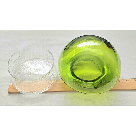 A Set of Three Vintage Handblown Glass Green Mushroom Canisters 6", 5.5" , 5" - Picture 7 of 10